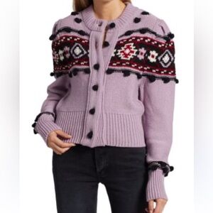 Hayley Menzies Greta Geometric Intarsia Cardigan in Lilac and Black Size XS
